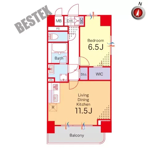 グラシーナ文京 7階 1LDKの間取り