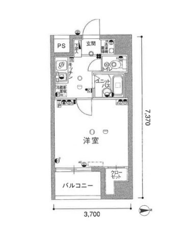 スカイコート文京湯島 4階 1Kの間取り