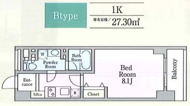 グランプラス千駄木 4階 1Kの間取り