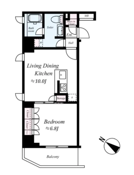 カーサスプレンディッド小石川 2階 1LDKの間取り