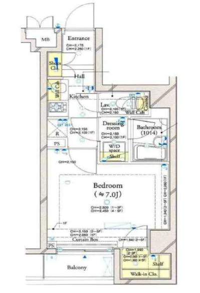 コンシェリア文京根津 2階 1Kの間取り