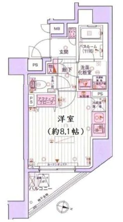 デュオヴェール飯田橋 2階 1Rの間取り