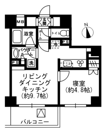 レジディア四谷三丁目 5階 1LDKの間取り