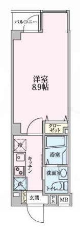 小石川テラス 5階 1Kの間取り