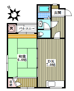 サンライズクワハラ 2階 1DKの間取り