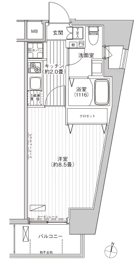 カーサラスク目白台 3階 1Kの間取り
