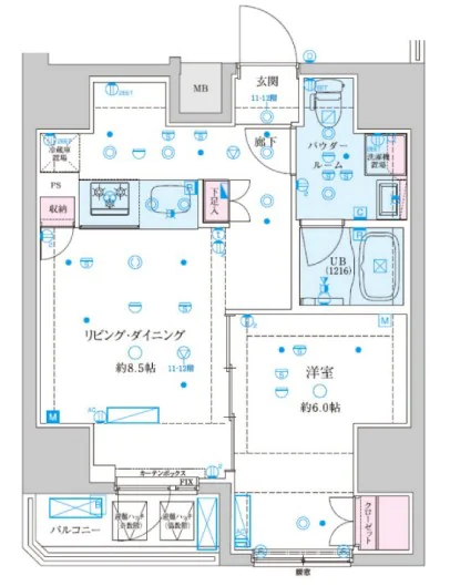 ジェノヴィア文京千駄木 11階 1LDKの間取り