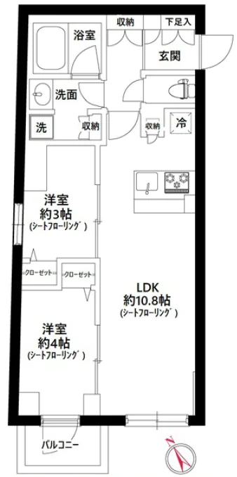 【築浅】ラ・ペルラ文京小石川（La Perla Bunkyo-Koishikawa） 2階 2LDKの間取り