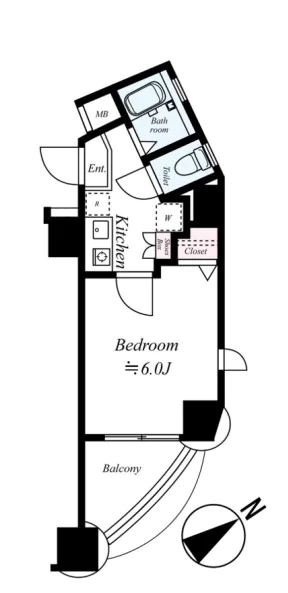 フォルトゥナ春日安藤坂 3階 1Kの間取り