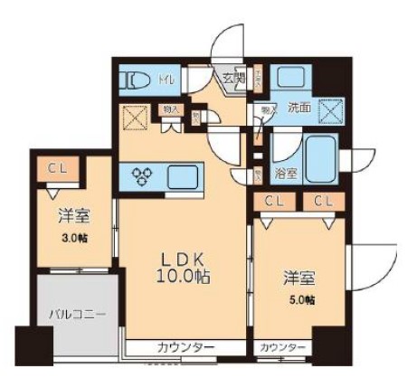 グランカーサ文京千石 7階 2LDKの間取り