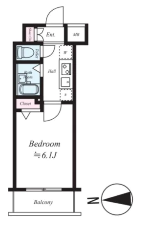 菱和パレス御茶ノ水湯島天神町 8階 1Kの間取り