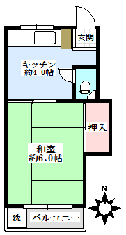 第二豊浴荘 2階 1Kの間取り