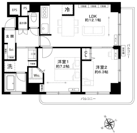 ホワイトパレス 5階 2LDKの間取り