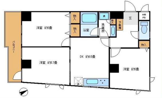 日興ロイヤルパレス白山 4階 3DKの間取り