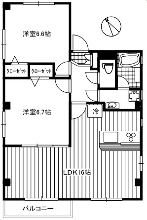 【築浅】プティシェーヌ茗荷谷 1階 2LDKの間取り