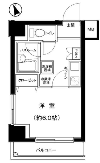 グランフォース早稲田 6階 1Kの間取り