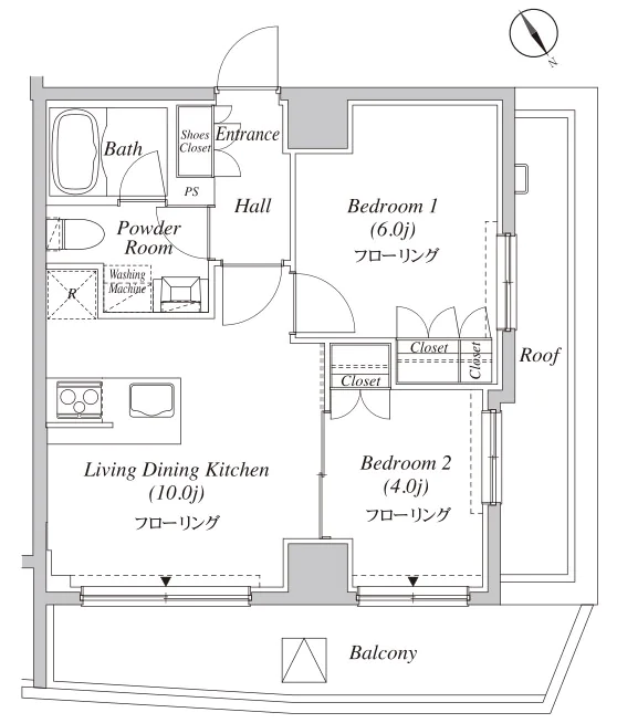 カーサスプレンディッド小石川 6階 2LDKの間取り
