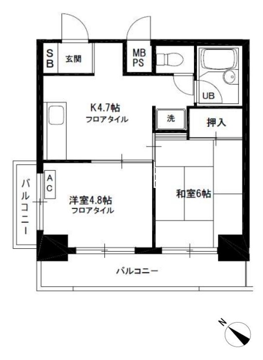 サニーハイム目白台 3階 2Kの間取り