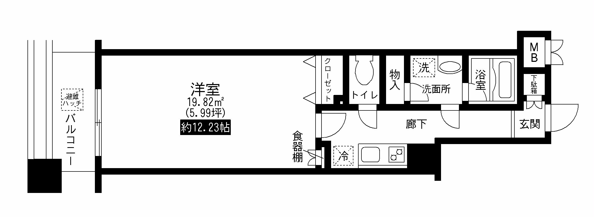 レジディア上野池之端 9階 1Kの間取り