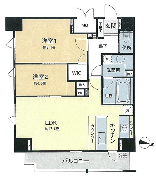 ベルファース本郷弓町 14階 2LDKの間取り