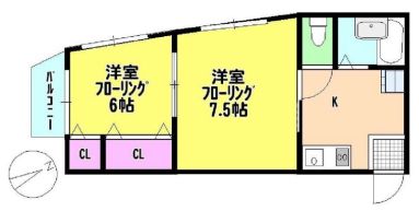 テラ21ビル 4階 2Kの間取り