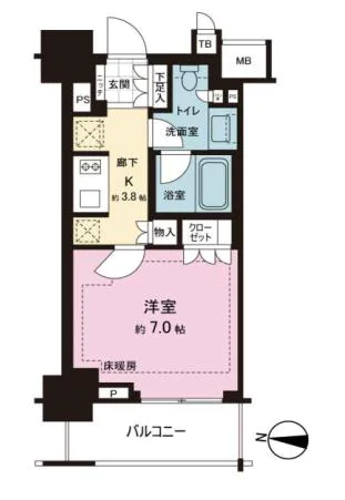 ブランズ文京本郷一丁目 8階 1Kの間取り