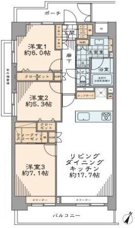 【護国寺駅徒歩3分】フェアロージュ目白台 8階 3LDKの間取り