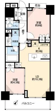 パークハウス文京千石 8階 2LDKの間取り