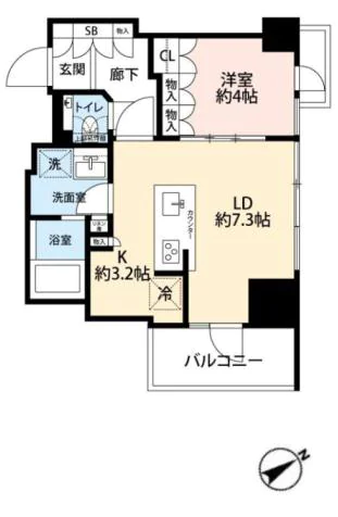 シャリエ御茶ノ水 9階 1LDKの間取り