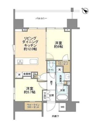 ルジェンテ駒込六義園リビオレゾン 12階 2LDKの間取り