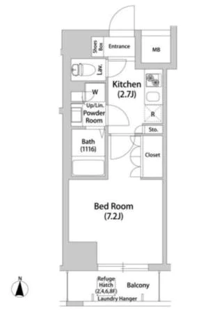 Brisa本郷真砂 2階 1Kの間取り