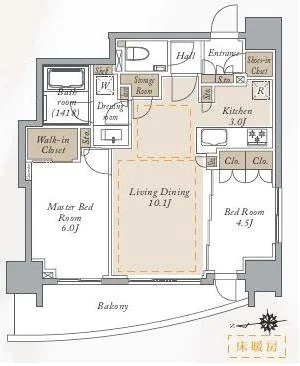 【築浅】プライマルシティ神楽坂 11階 2LDKの間取り