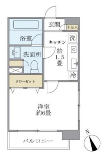 エコロジー白山レジデンス 3階 1Kの間取り