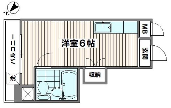 シャンピニヨン 44階 1Kの間取り