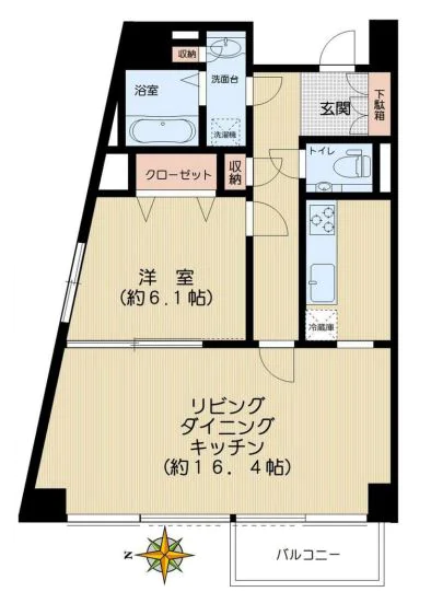 グランドシティ白山 10階 1LDKの間取り