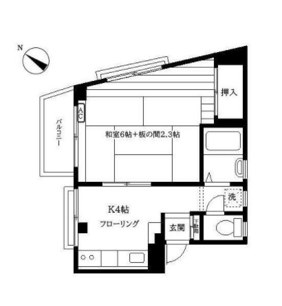 グラベルハイツ千駄木 2階 1Kの間取り