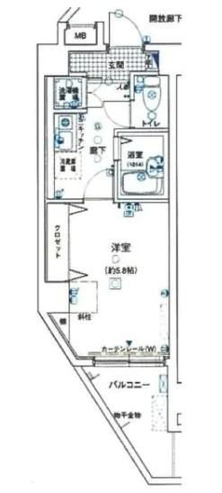 シンシア本郷三丁目 9階 1Kの間取り