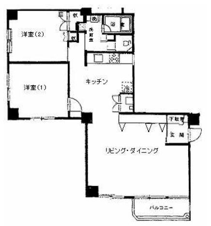 徳川マンション 9階 2LDKの間取り