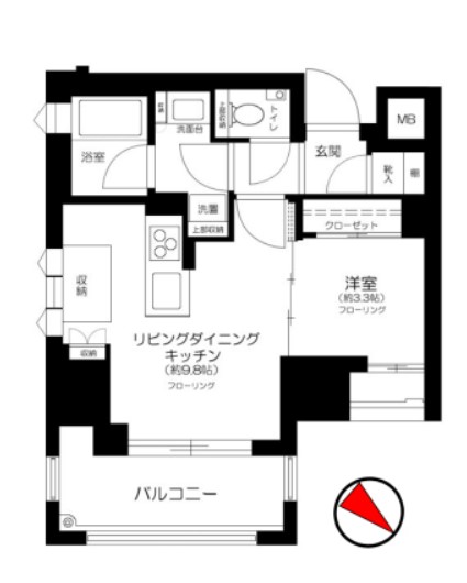 ルジェンテ文京根津 3階 1LDKの間取り