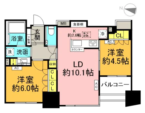 パークホームズ本郷東大前 5階 2LDKの間取り