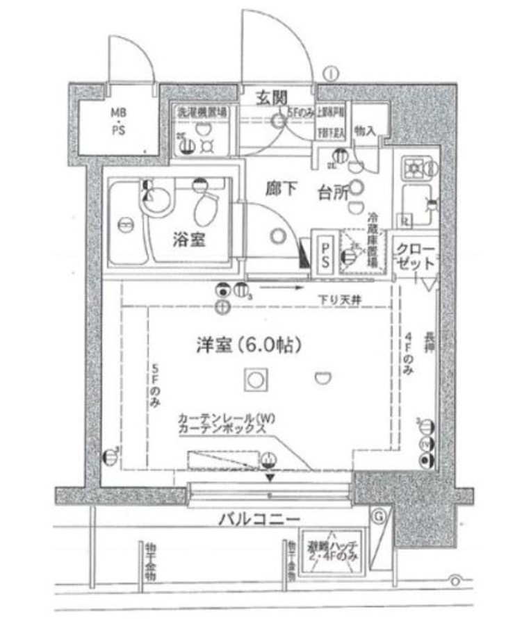 【分譲マンション】エクセリア後楽園 5階 1Kの間取り