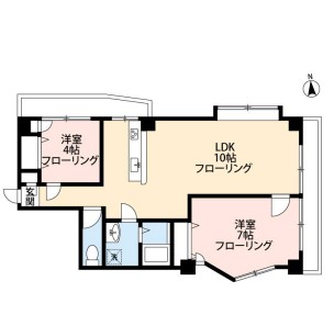 グリーンキャピタル小石川 4階 2LDKの間取り