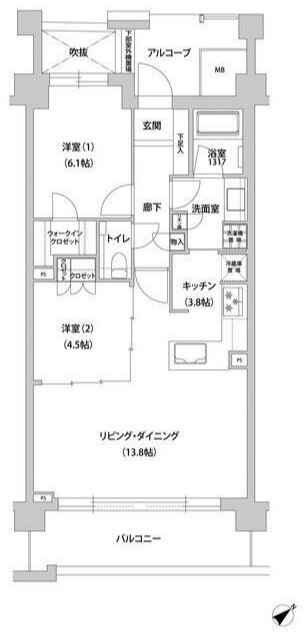 文京グリーンコートテラス 4階 2LDKの間取り