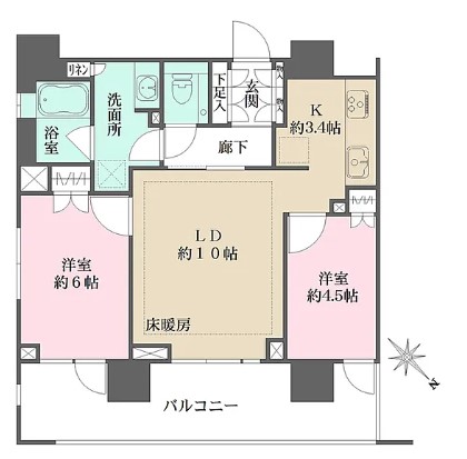 パークハウス小石川 3階 2LDKの間取り