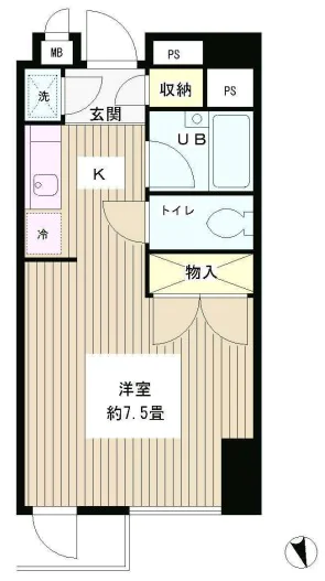 グリーン江戸川橋 6階 1Rの間取り