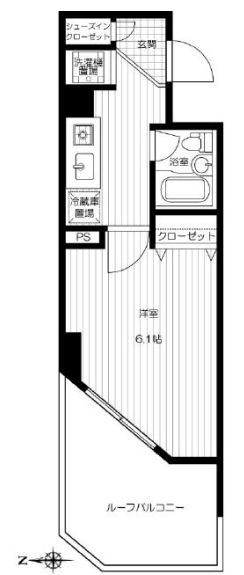 スペーシア飯田橋Ⅱ 3階 1Kの間取り