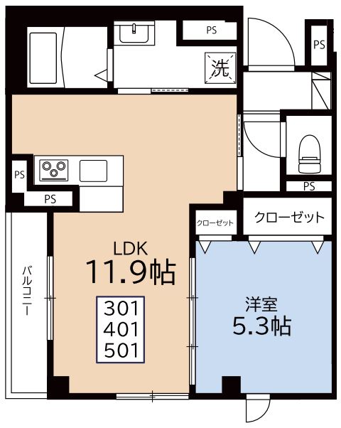 (仮称)田端新町1丁目Project 3階 1LDKの間取り