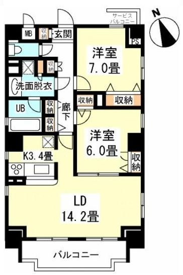 ヴェルデュール本郷壱番館 3階 2LDKの間取り