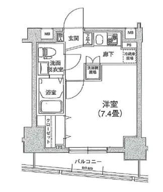 アイル文京白山 7階 1Kの間取り