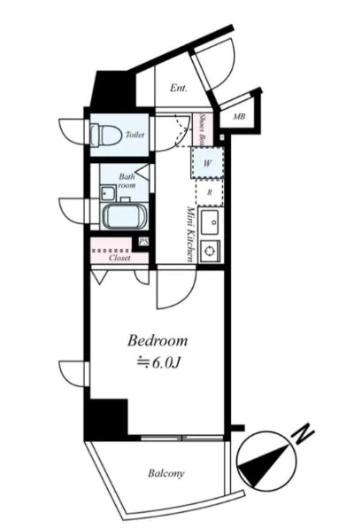 フォルトゥナ春日安藤坂 7階 1Kの間取り